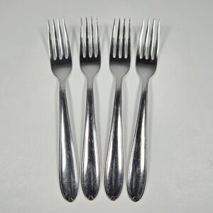 Vintage Utica Stainless USA Dinner‎ Forks 7" PRETTY pattern Lot of 4 flatware